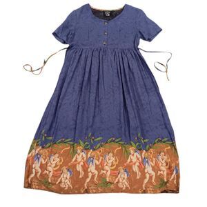 Vintage Anthony Mark Hankins Maxi Dess Blue With Cupids Cherubs Angels Sz Medium